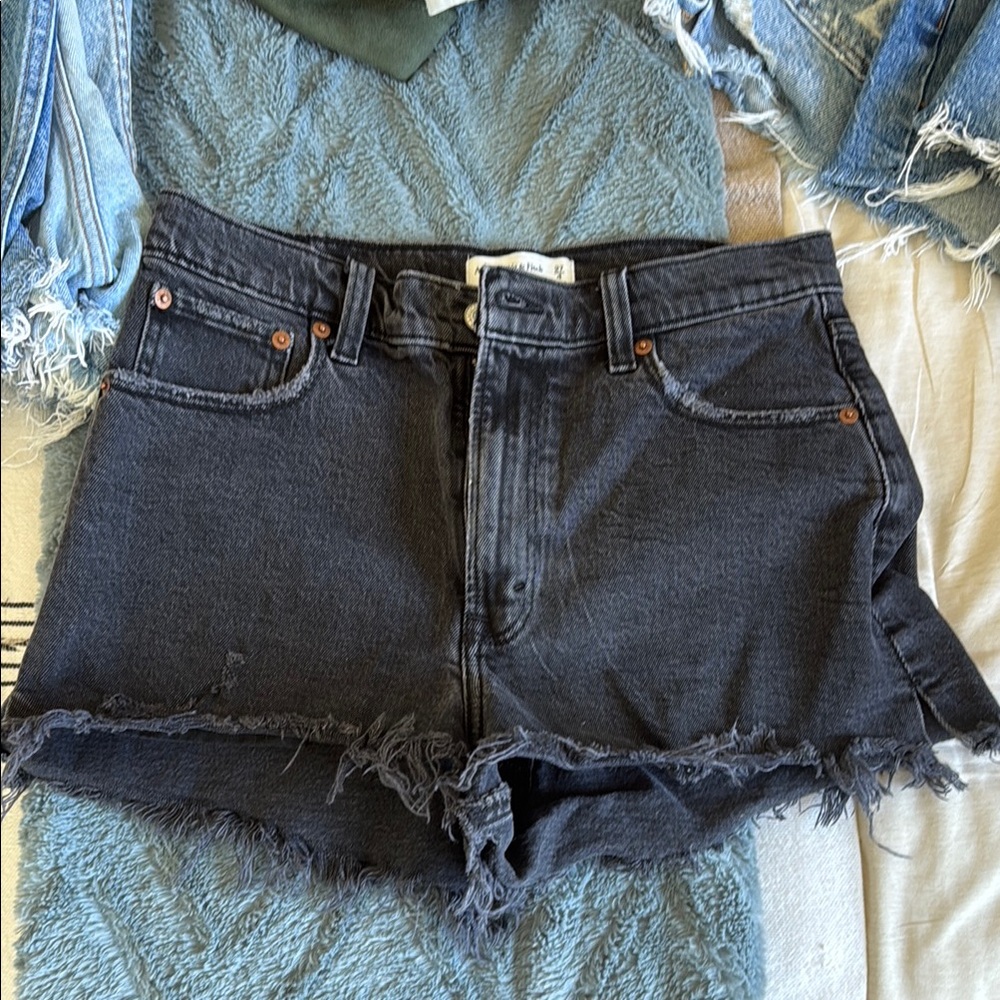 Abercrombie & Fitch Black Jean Shorts High-Waisted Frayed Hem